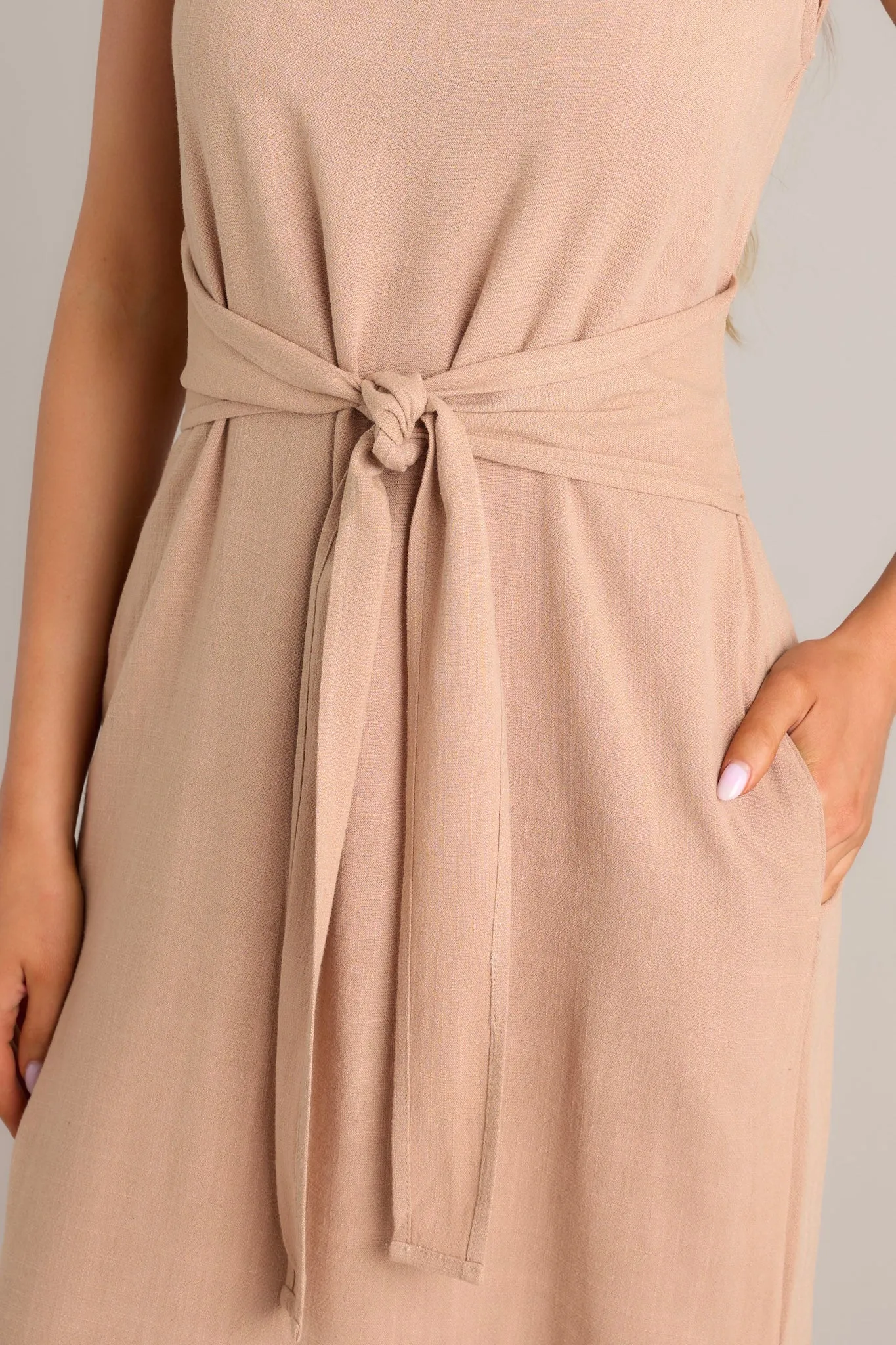 Nurturing Spirit Tan Waist Tie Maxi Dress (BACKORDER MAY)