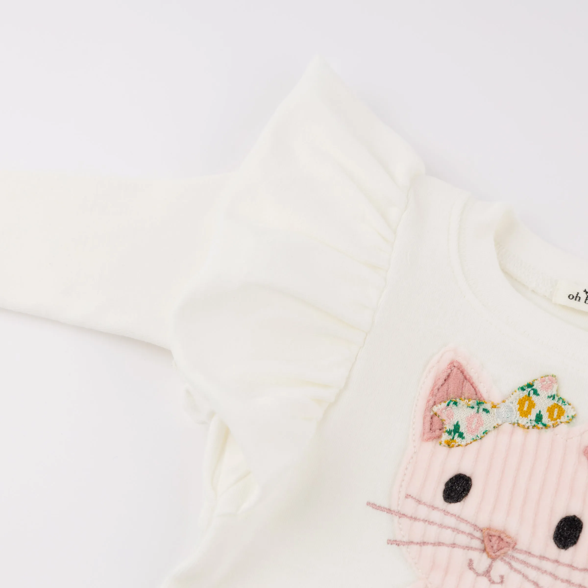 oh baby! Butterfly Long Sleeve Tee - Quilted Kitty Applique - Cream