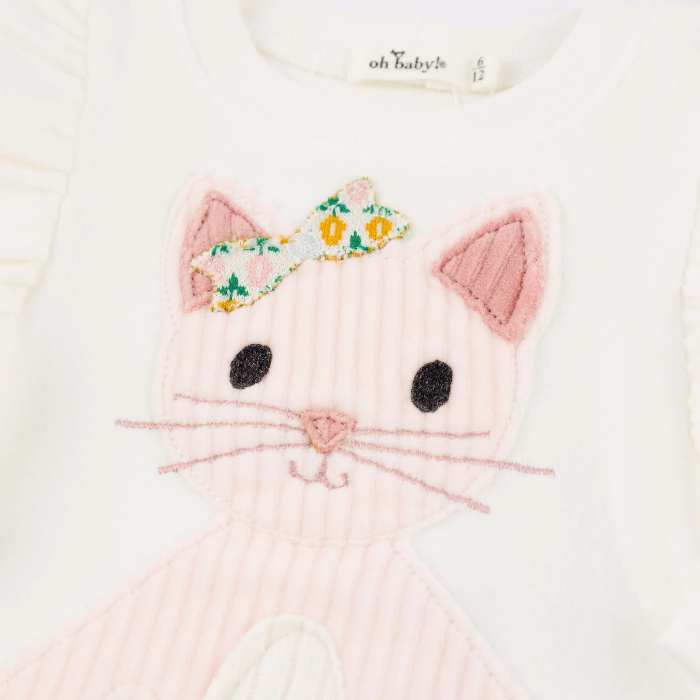 oh baby! Butterfly Long Sleeve Tee - Quilted Kitty Applique - Cream