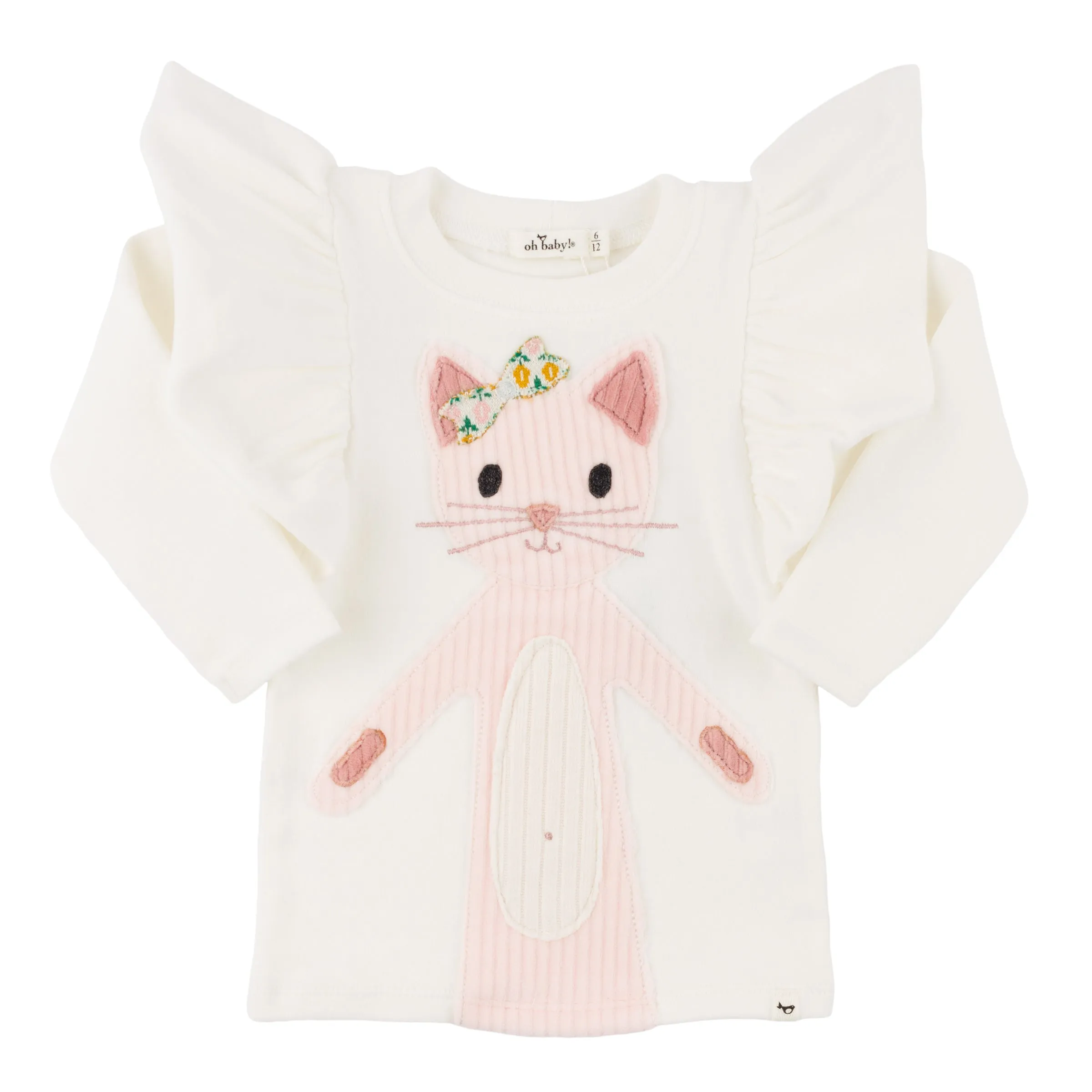 oh baby! Butterfly Long Sleeve Tee - Quilted Kitty Applique - Cream