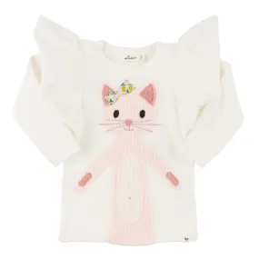 oh baby! Butterfly Long Sleeve Tee - Quilted Kitty Applique - Cream