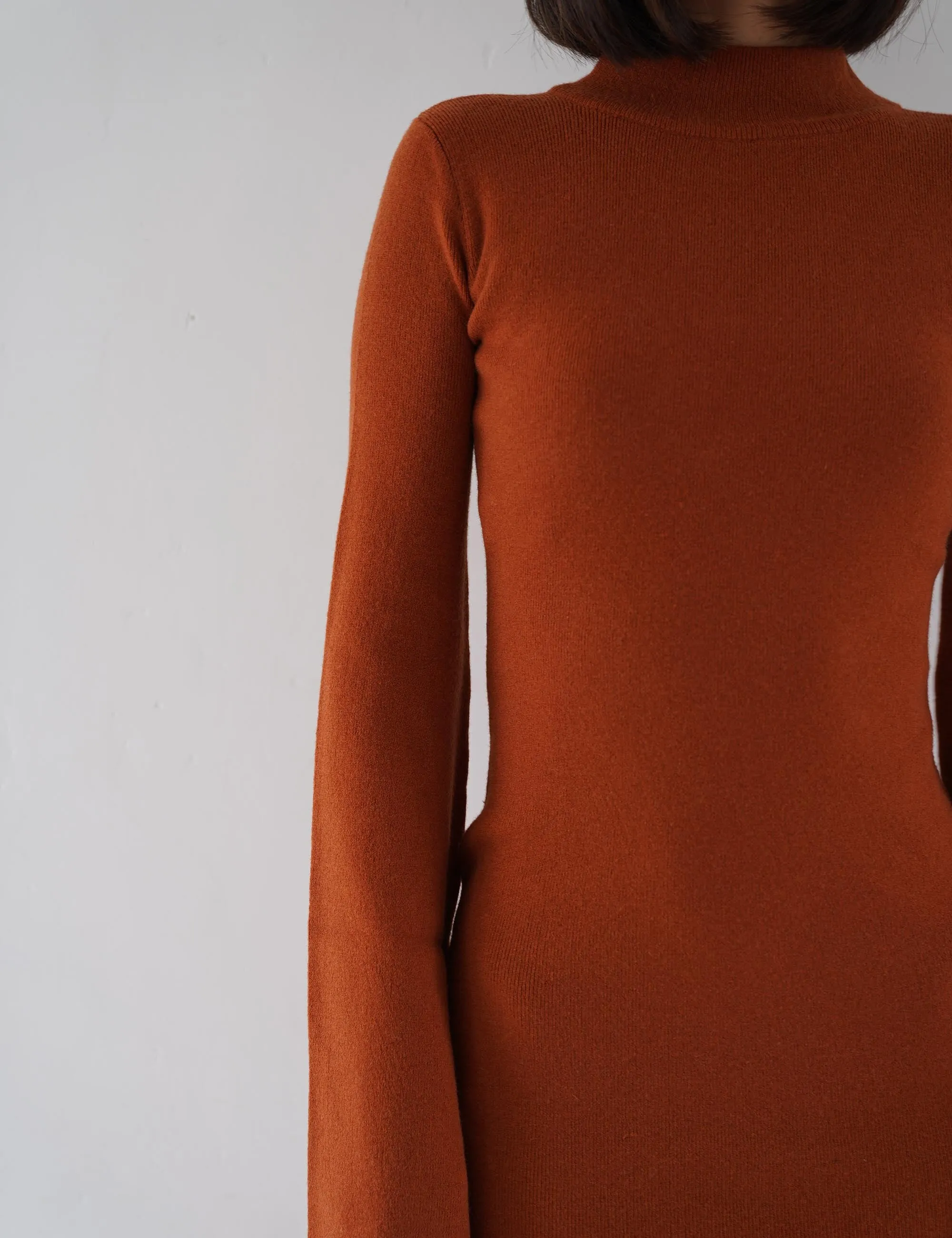 Opulent High Neck Knitted Dress / 琥珀(orange)