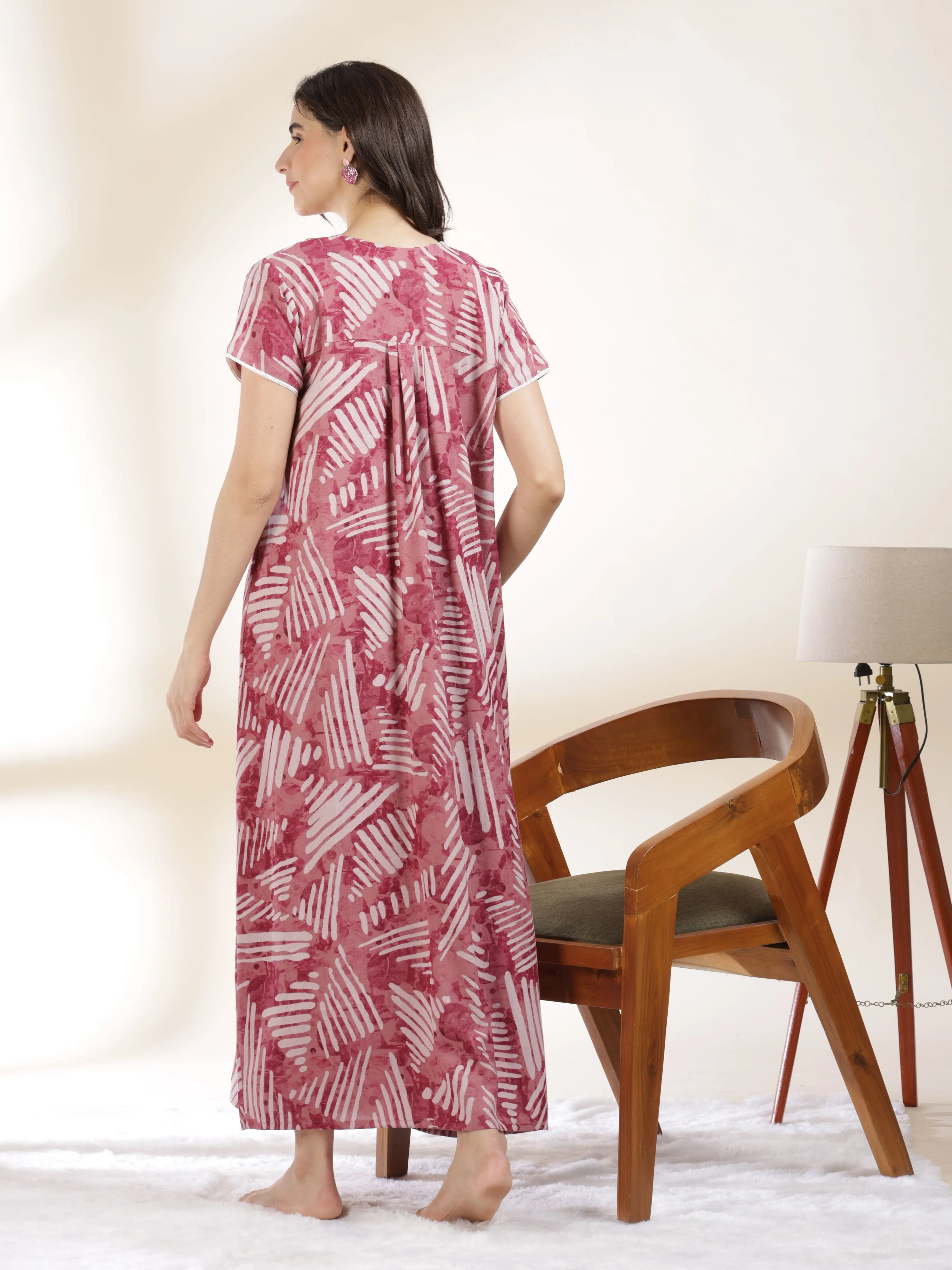 Opulent Pink Alpine Maxi Nightgown for Women