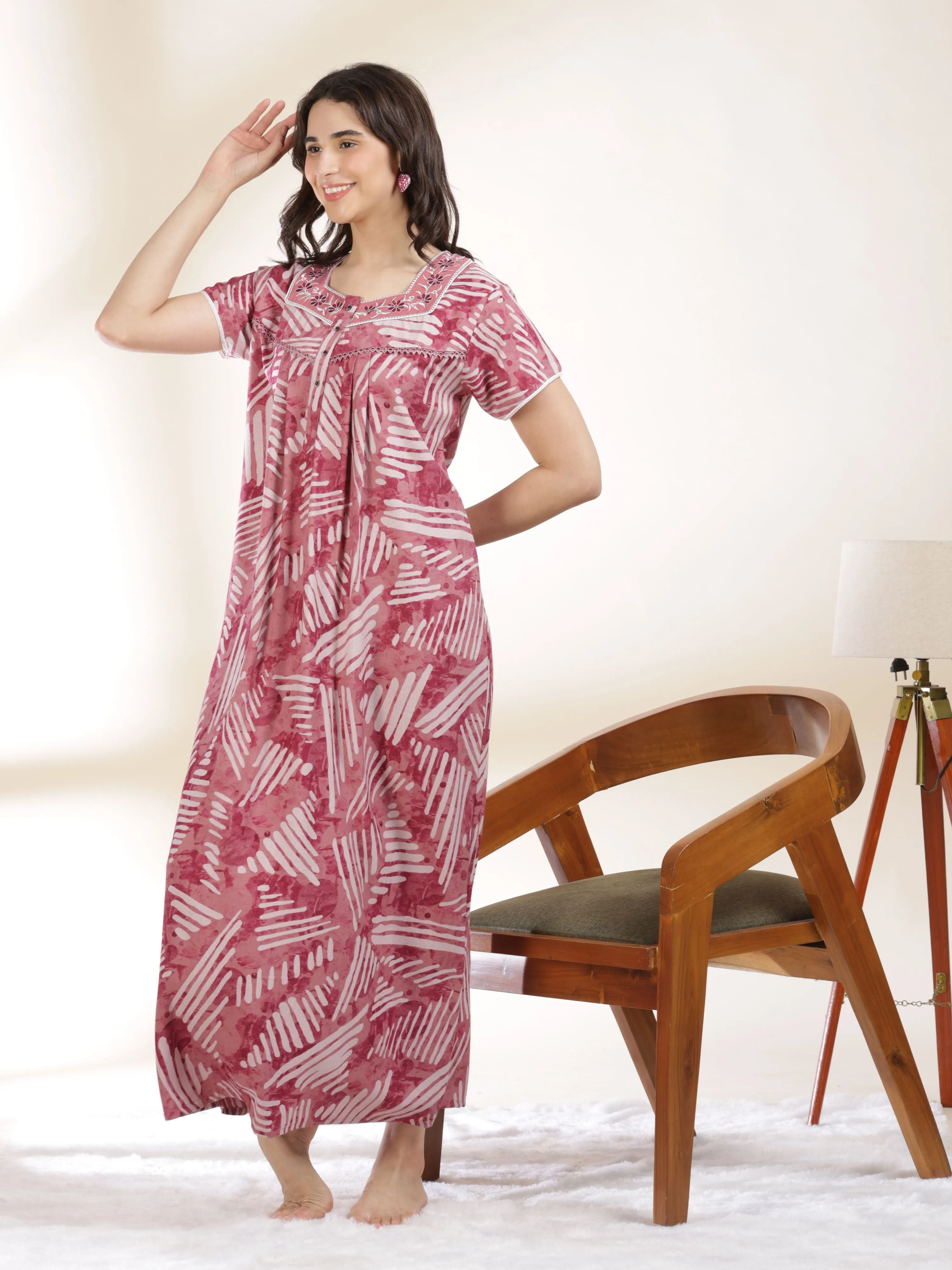 Opulent Pink Alpine Maxi Nightgown for Women