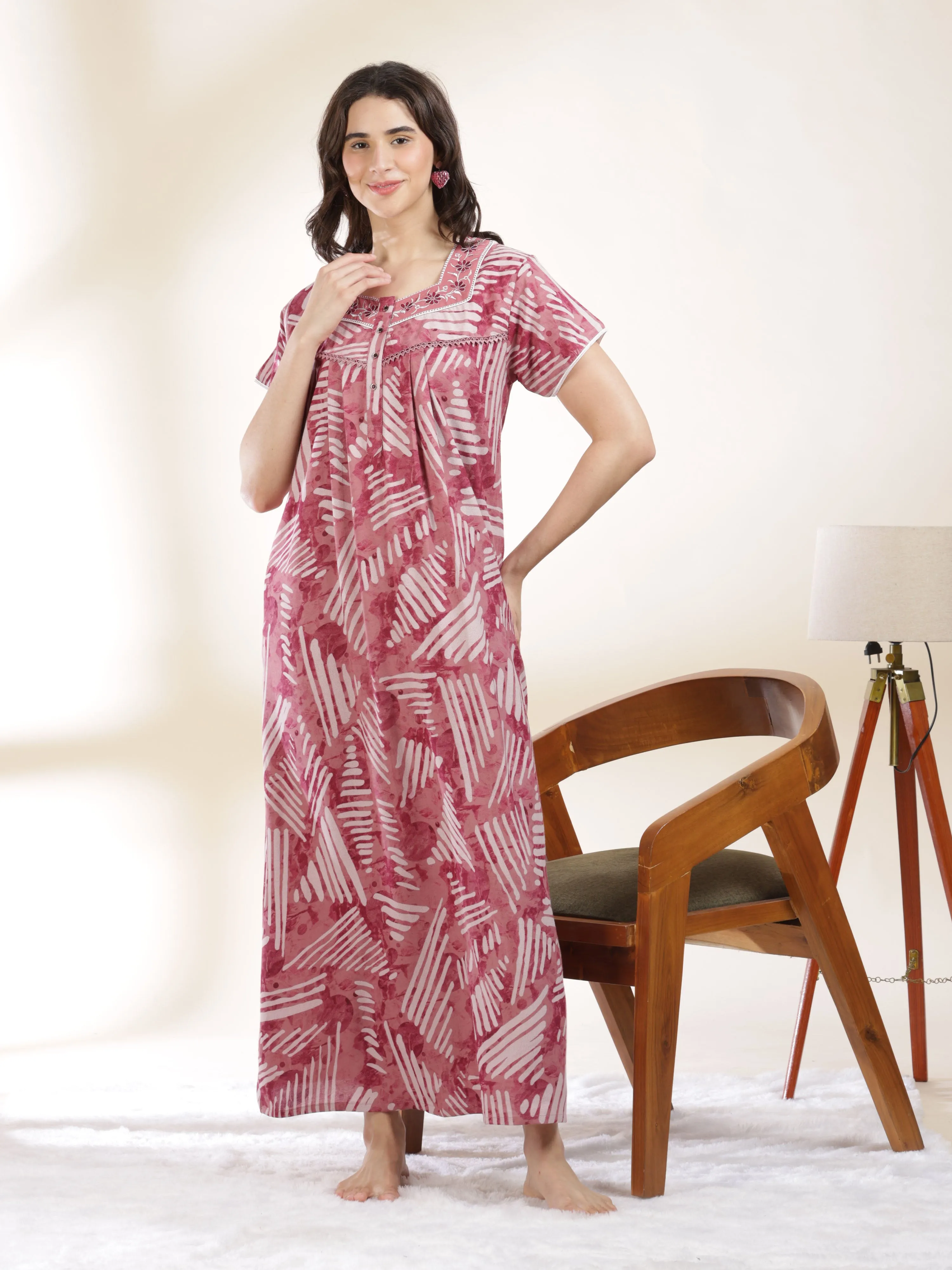 Opulent Pink Alpine Maxi Nightgown for Women