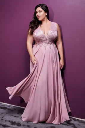 Opulent Plus Size Gown with Embroidered Bodice and Long Skirt #CDS7201