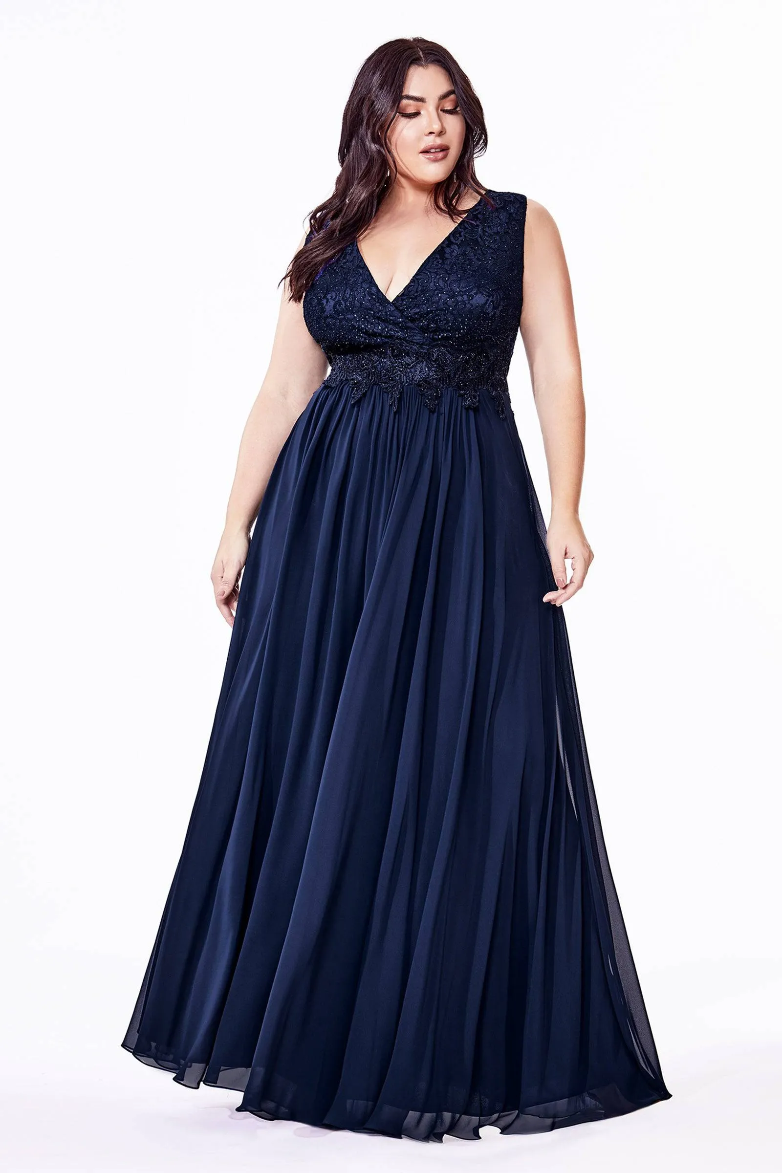 Opulent Plus Size Gown with Embroidered Bodice and Long Skirt #CDS7201