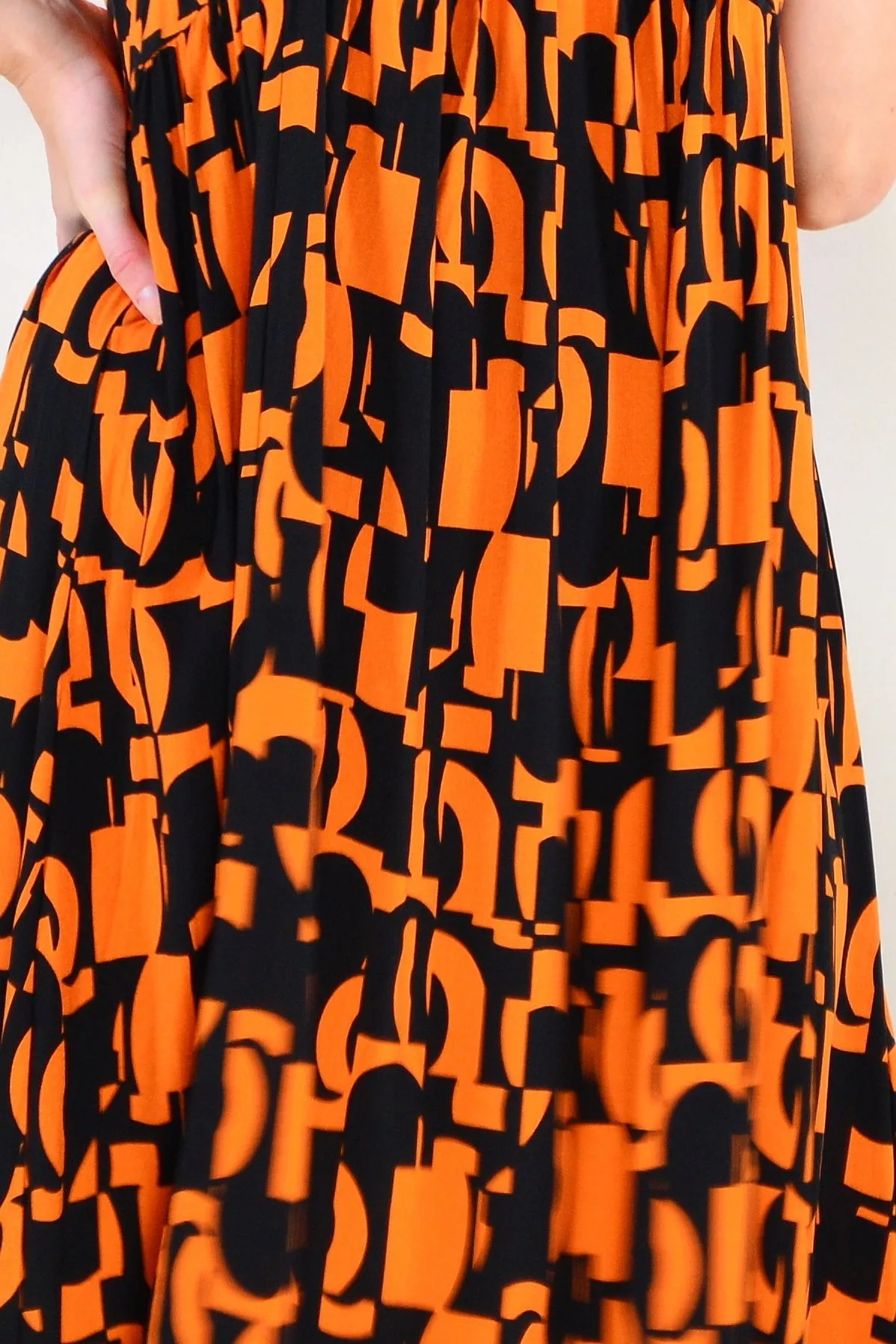 Orange Black Print Tunic Dress