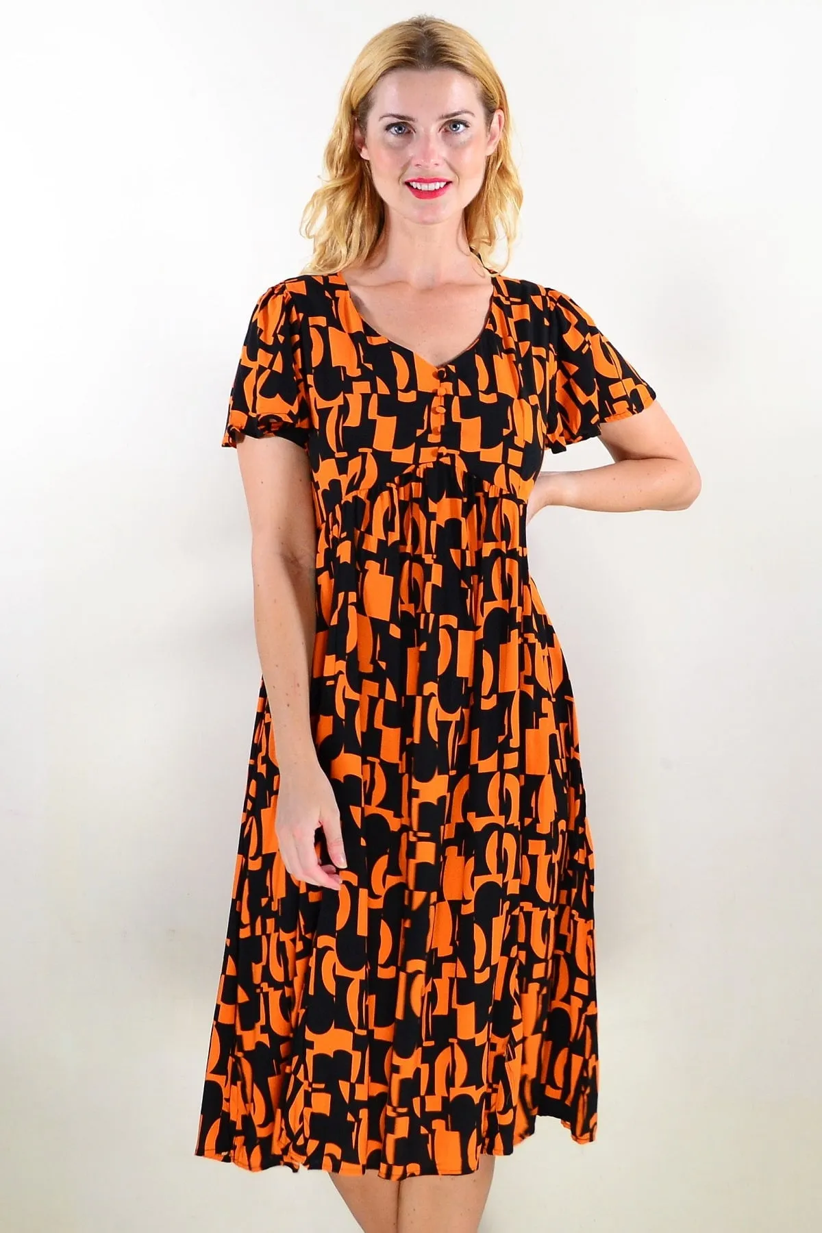 Orange Black Print Tunic Dress