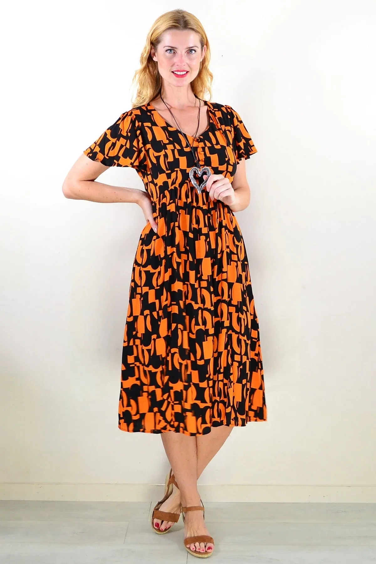 Orange Black Print Tunic Dress