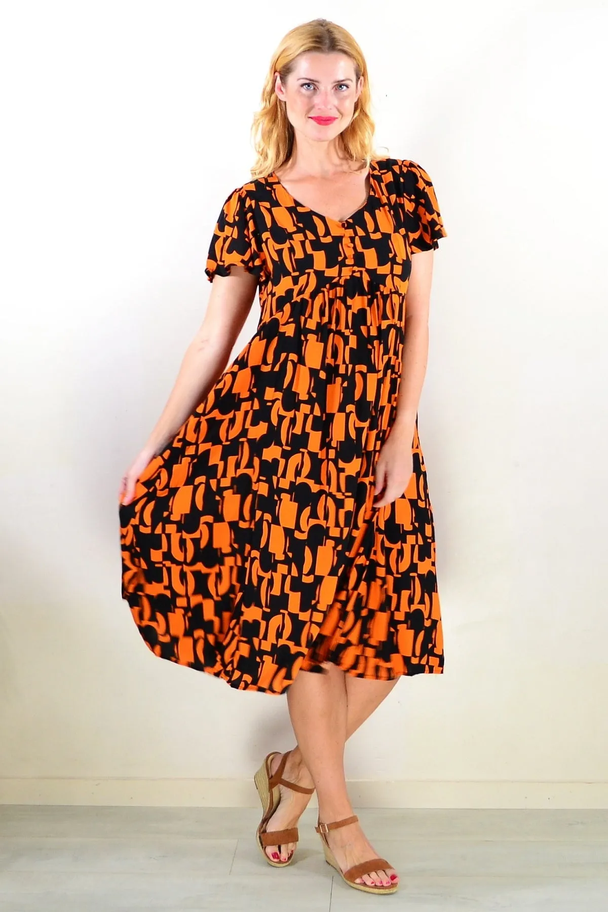 Orange Black Print Tunic Dress