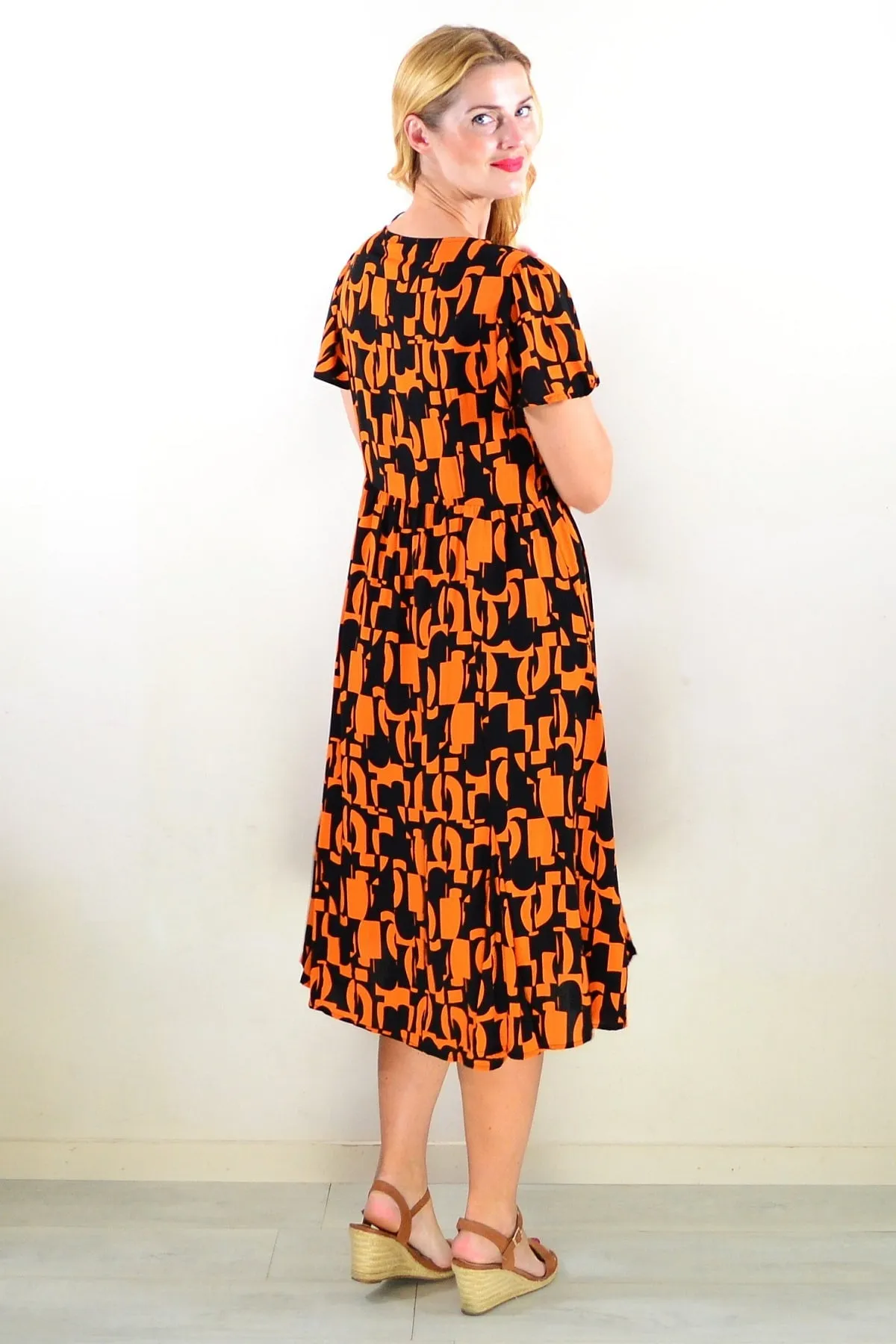 Orange Black Print Tunic Dress