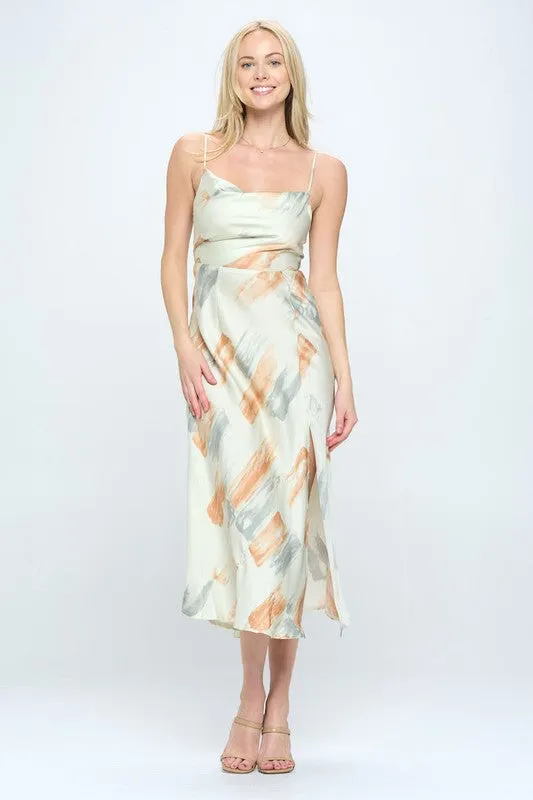 Paint Stroke Midi Slip Dress