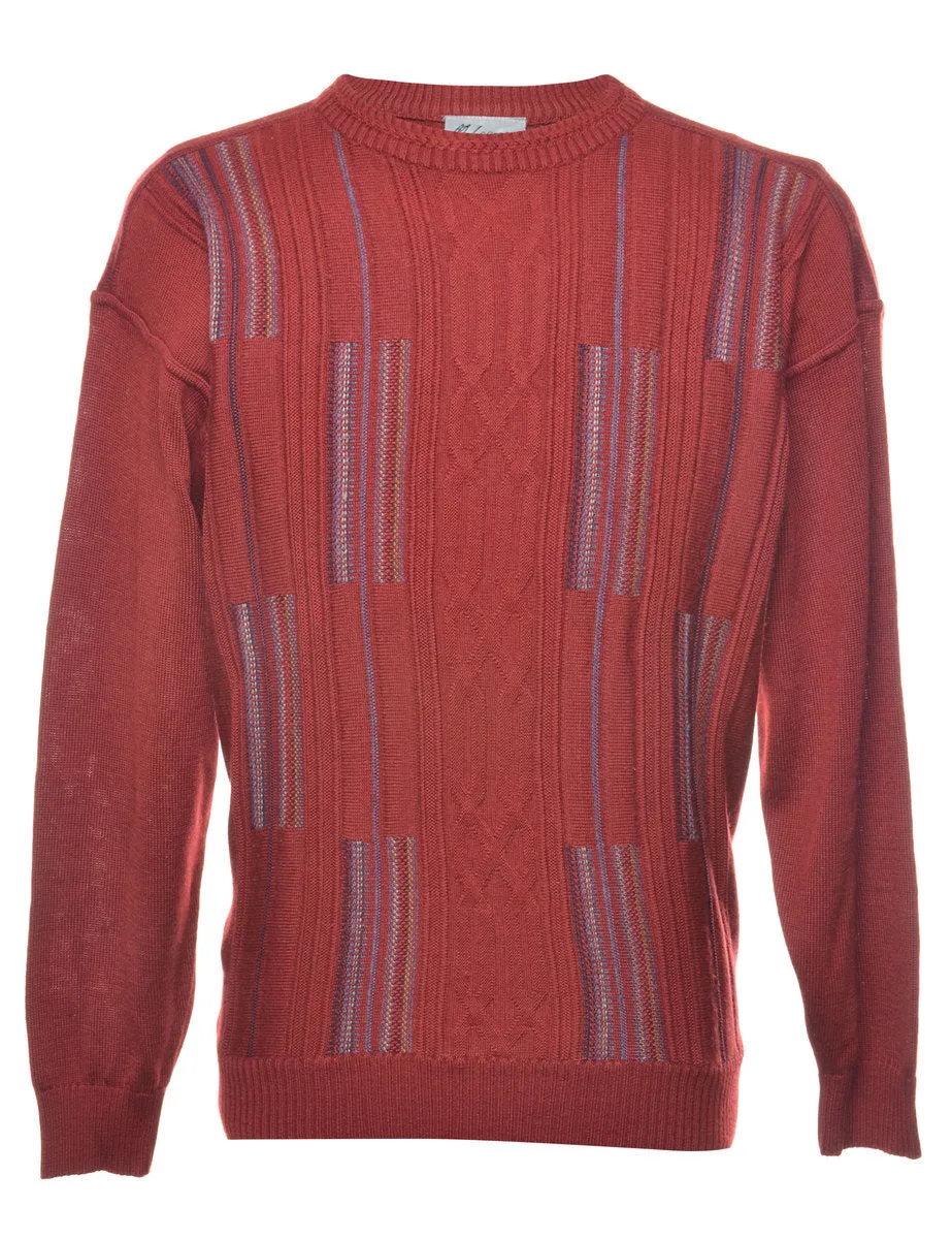 Patterned Maroon Knit Jumper - L