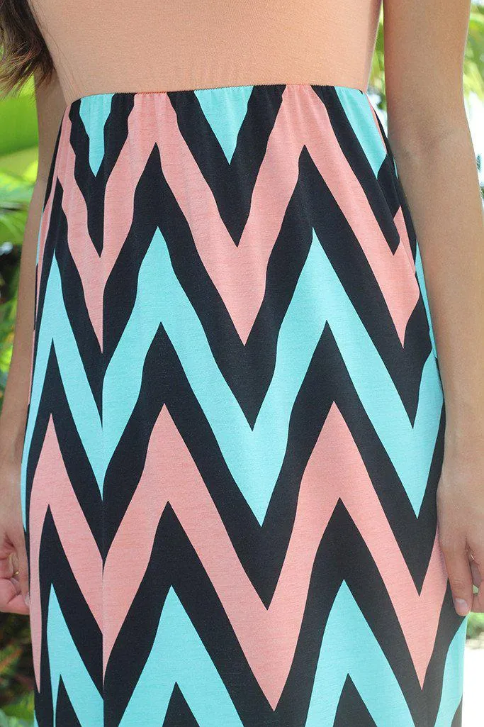 Peach and Mint Chevron Maxi Dress