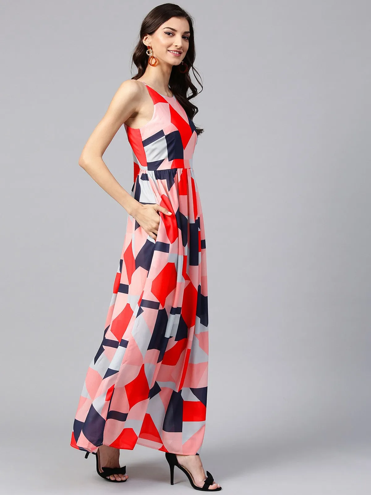 Peach Pattern Clash Maxi Dress