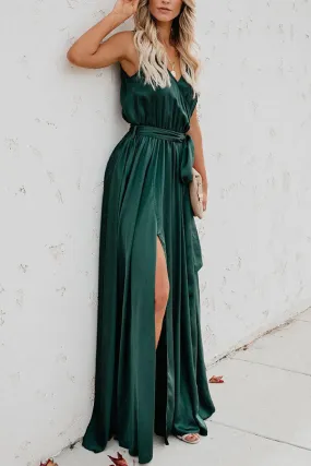 Plain Sleeveless Lace-up Slit Maxi Dress