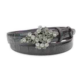 Plum Metallic Croc Narrow Crystal Bubble Belt