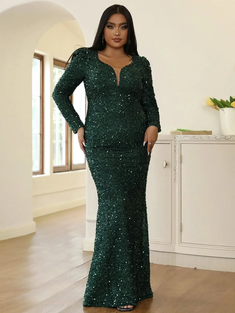 Plus Size Mermaid Sequins Green Evening Dress PXJ1877