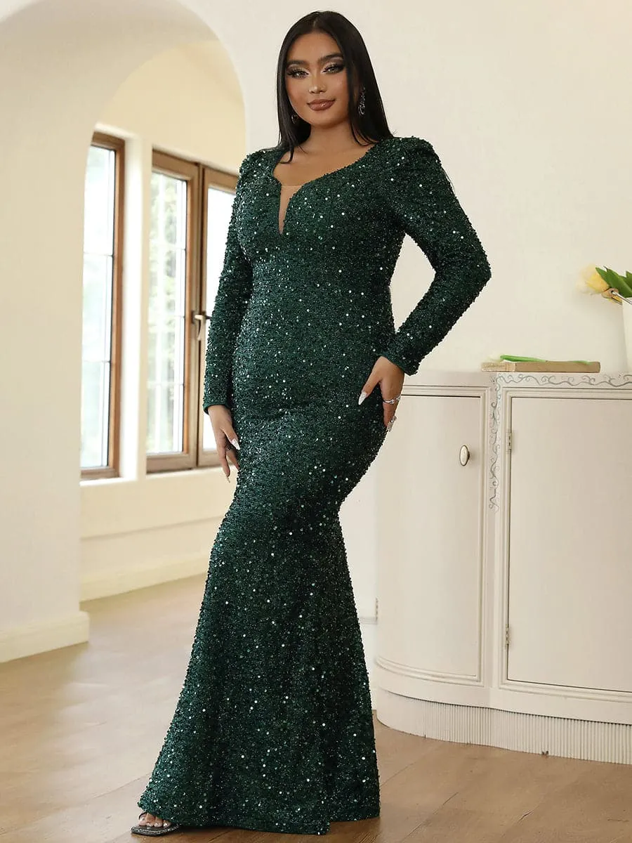 Plus Size Mermaid Sequins Green Evening Dress PXJ1877