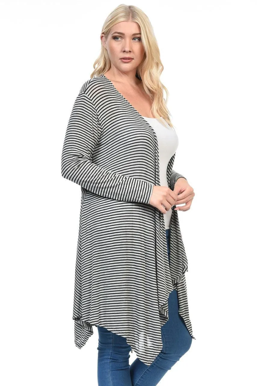 Plus Size Open Drape Flyaway Long Cardigan Gray Black