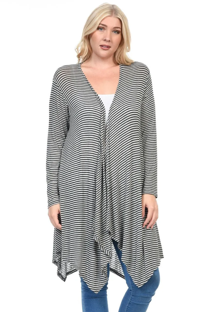 Plus Size Open Drape Flyaway Long Cardigan Gray Black