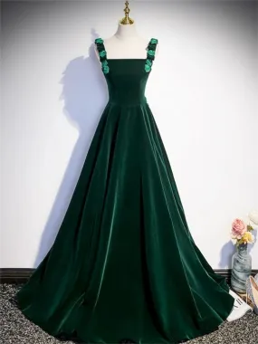 Prom Dresses,a-line Velvet Green Long Prom Dresses, Green Formal Evening Dresses    fg5713