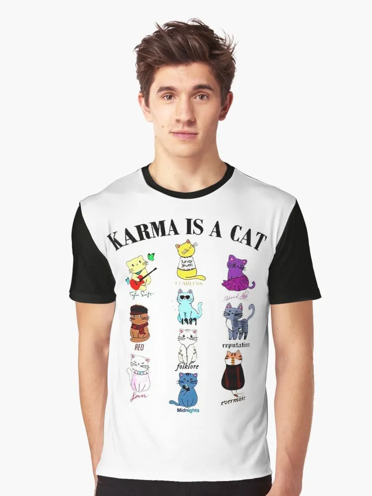 "Karma Is a Cat Graphic T-Shirt for Cat Lovers"