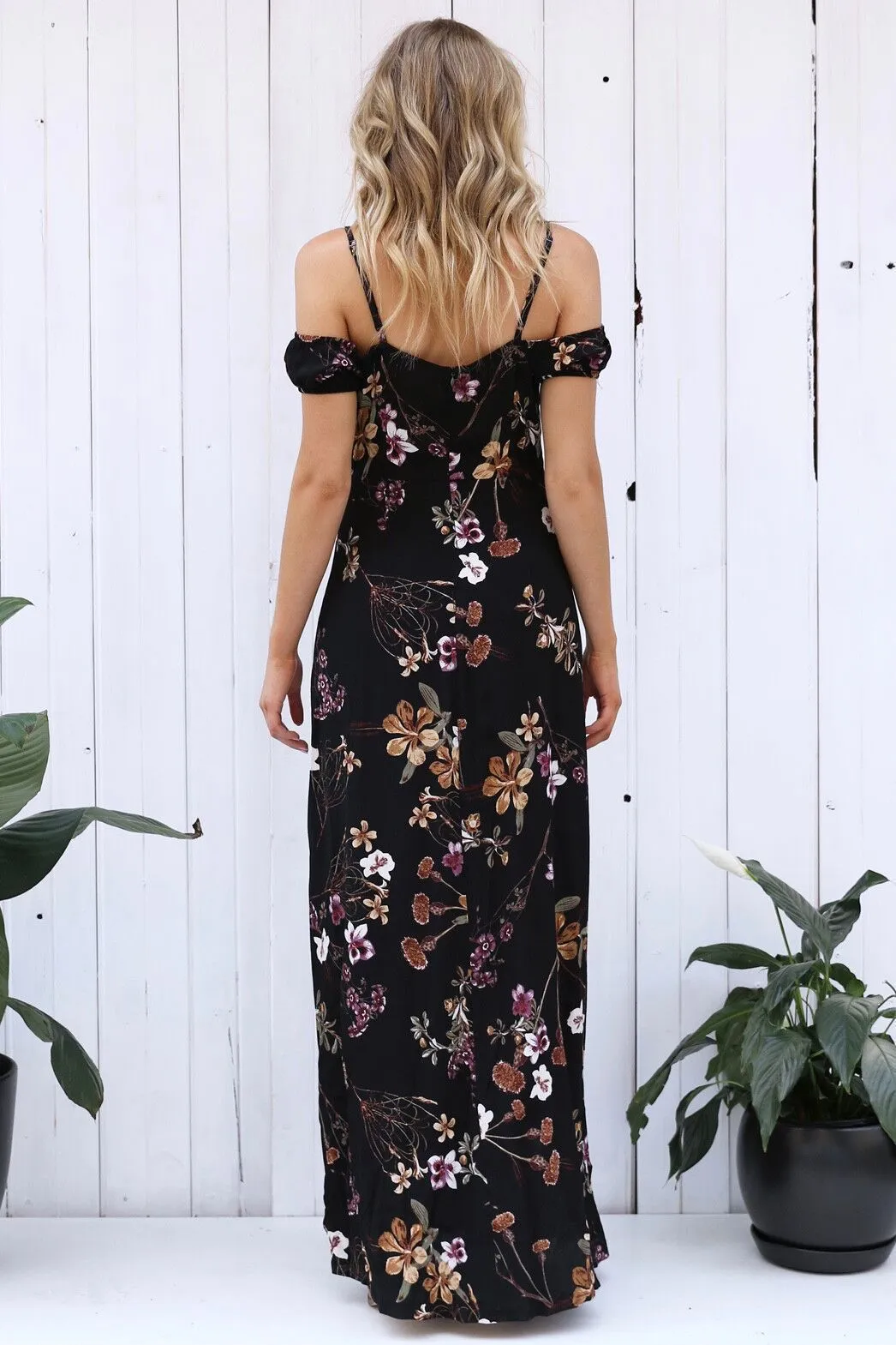 "Nicole" Off-shoulder Floral Print Maxi Dress