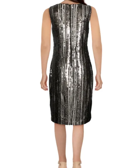 RALPH LAUREN Women's Sequined Striped Cocktail Dress