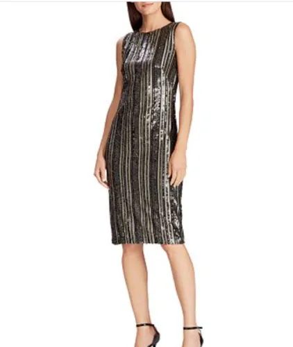 RALPH LAUREN Women's Sequined Striped Cocktail Dress