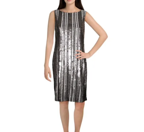 RALPH LAUREN Women's Sequined Striped Cocktail Dress