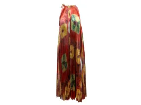 Red & Multicolor Ulla Johnson Pleated Printed Maxi Dress Size US 0