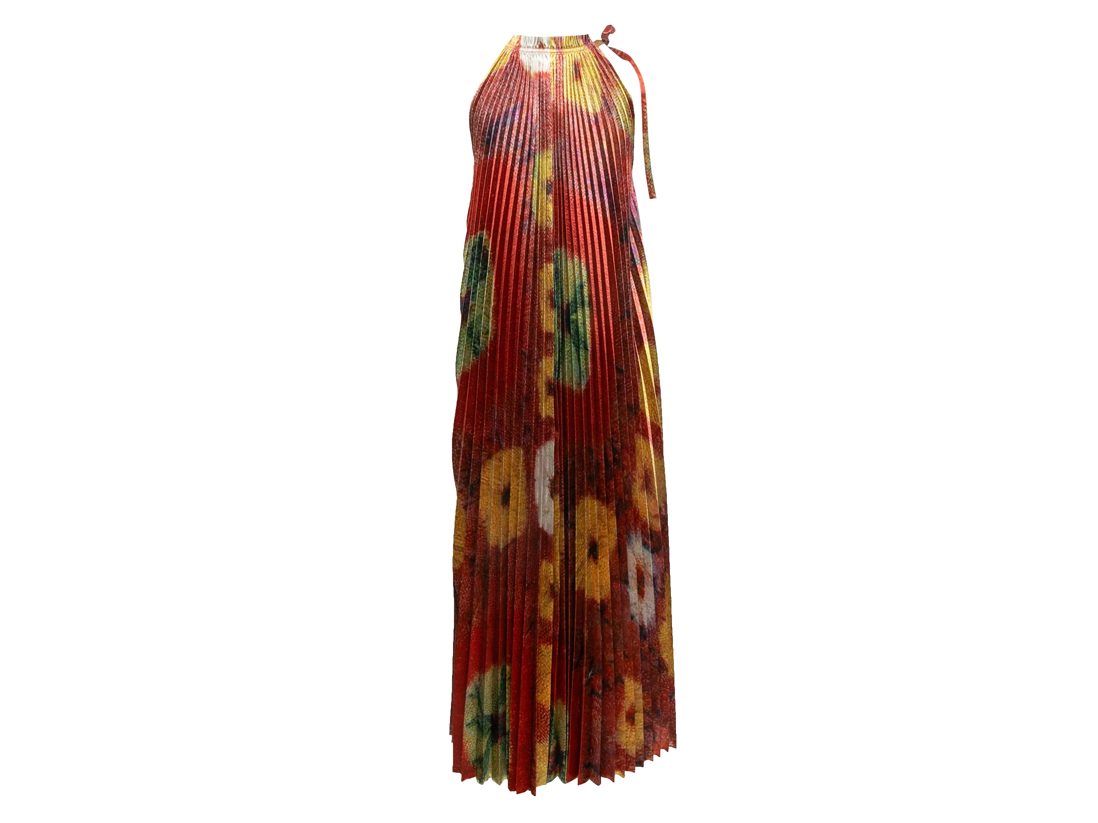 Red & Multicolor Ulla Johnson Pleated Printed Maxi Dress Size US 0