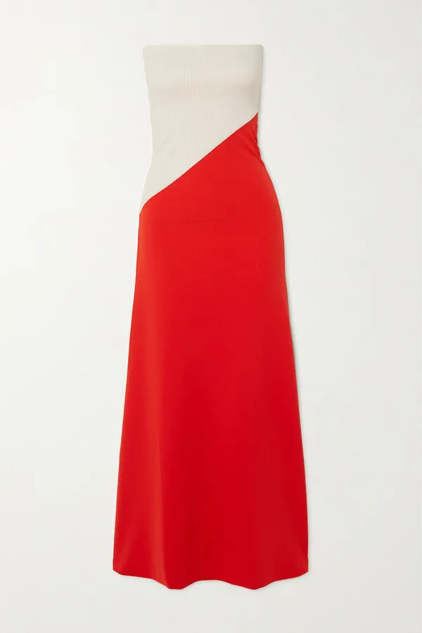 Red and Ivory Strapless Colour Block Maxi Dress