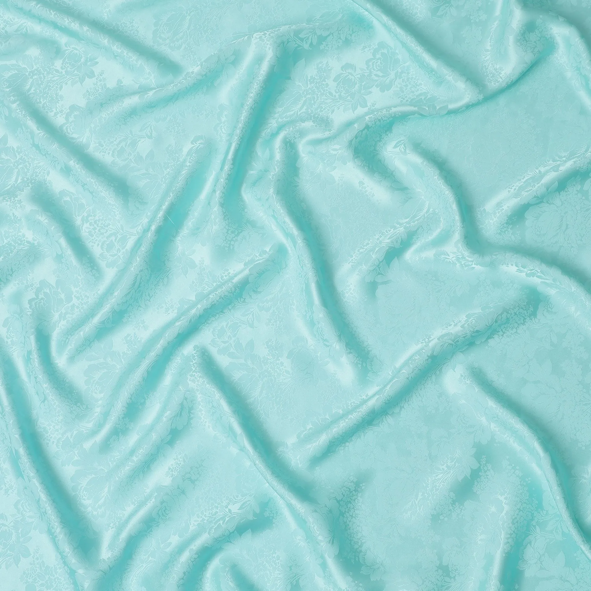 Refreshing Aqua Blue Floral Jacquard Crepe Silk Fabric, Silken Touch, 110cm Width - Ideal for Luxe Apparel-D18906