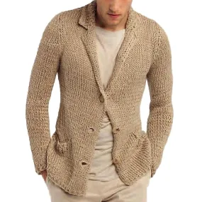 Retro Casual Solid Color Lapel Pocket Cardigan