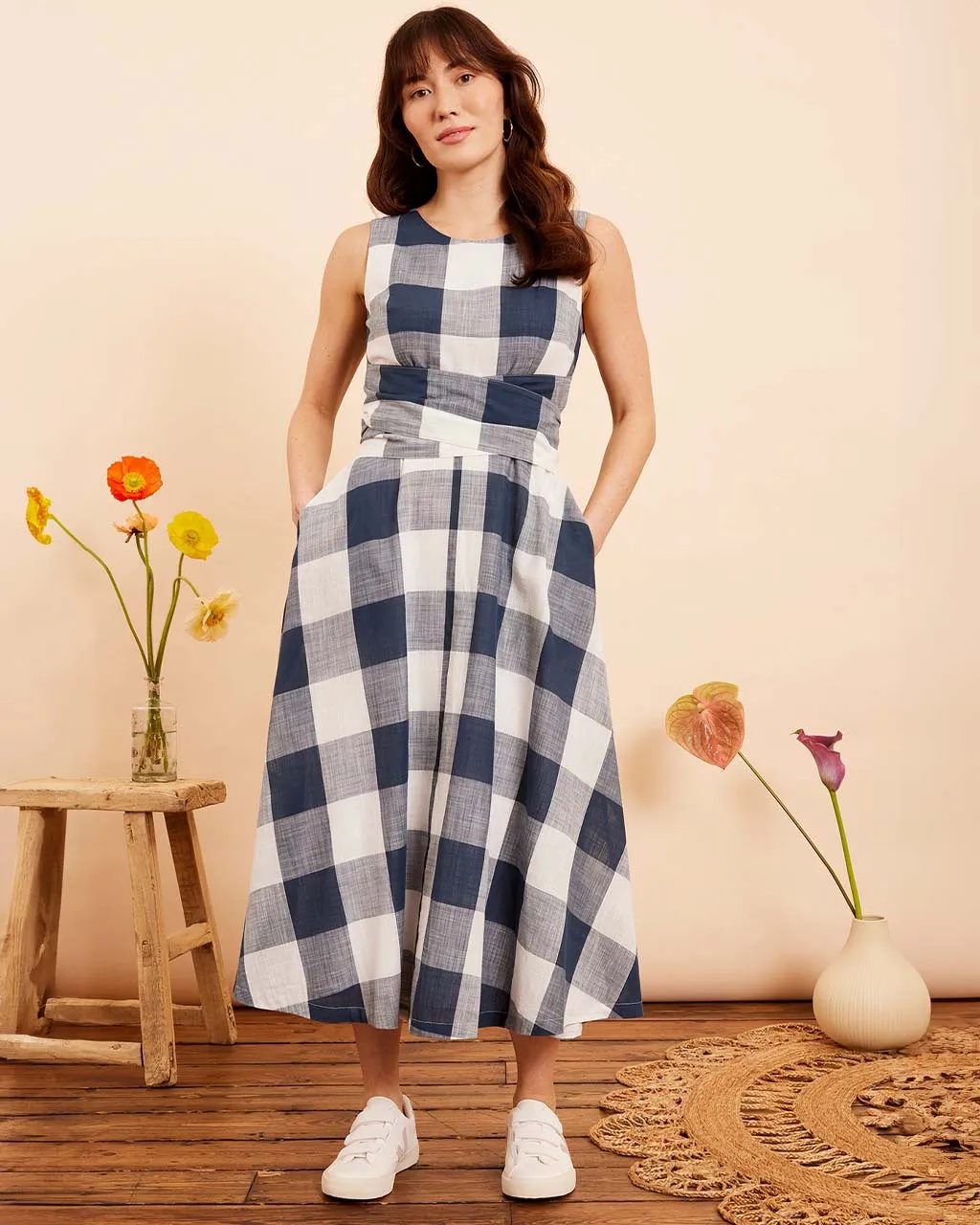 Roberta Dress - Indigo Plaid