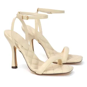 Ryna Quilted Insole Barely There Strappy Stiletto Square Toe High Heels in Nude