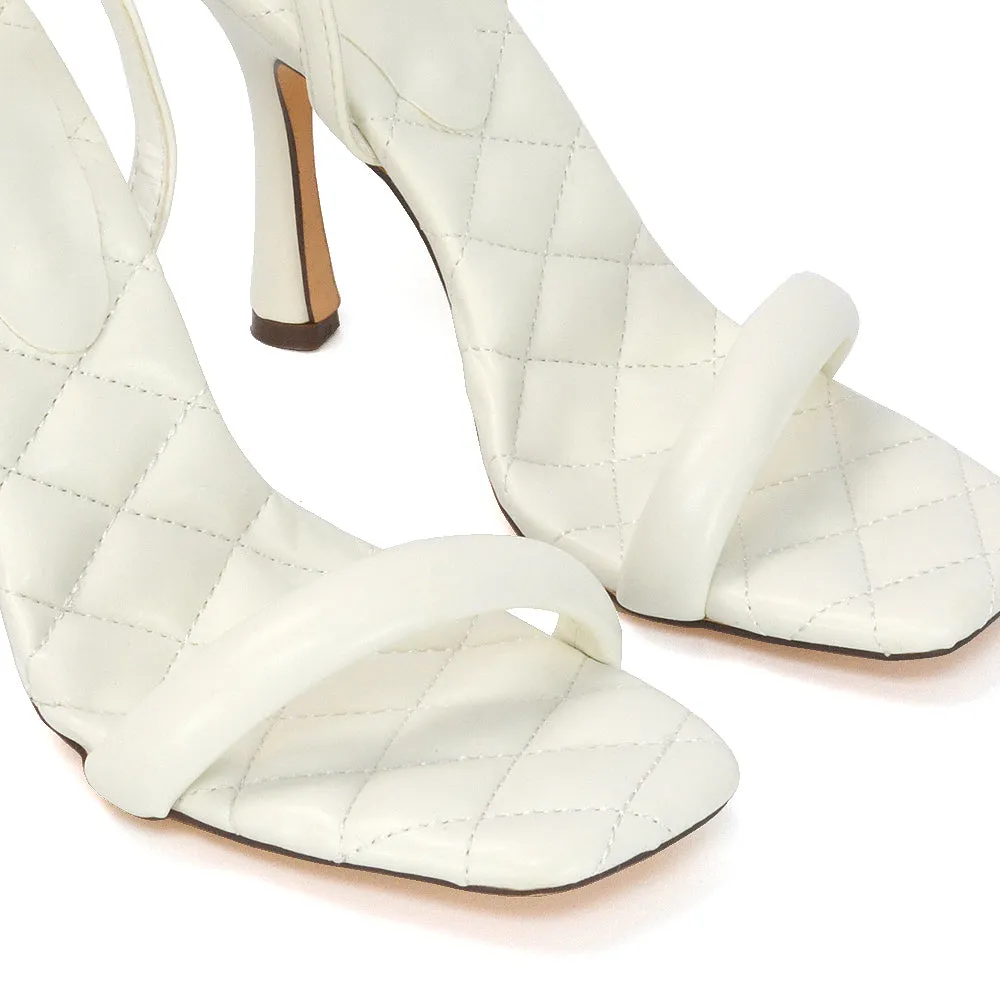 Ryna Quilted Insole Barely There Strappy Stiletto Square Toe High Heels in White