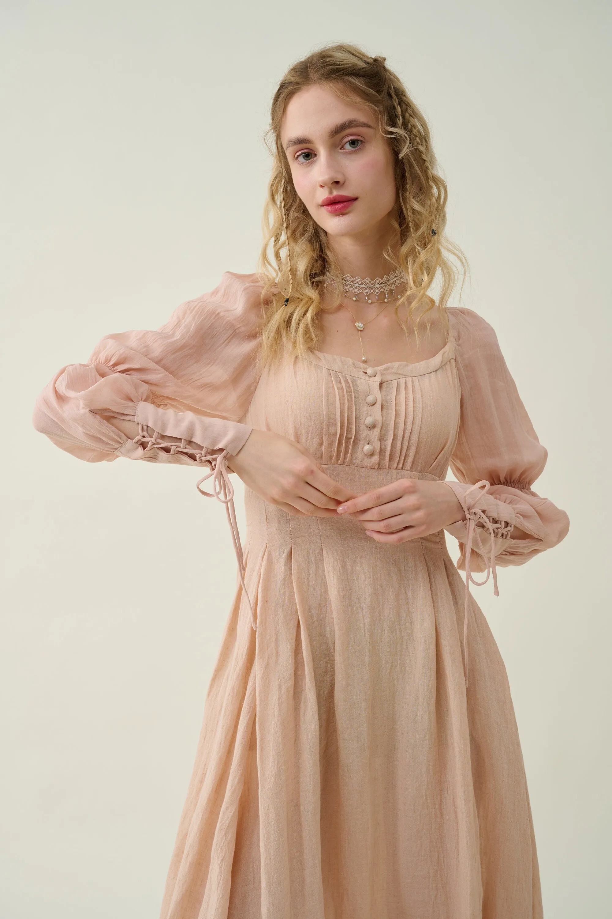 Sakura 21 | Lace-up maxi linen dress