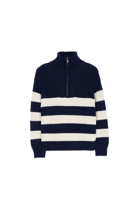 SASHA Navy/Ecru Stripes - Half Zipped Jumper