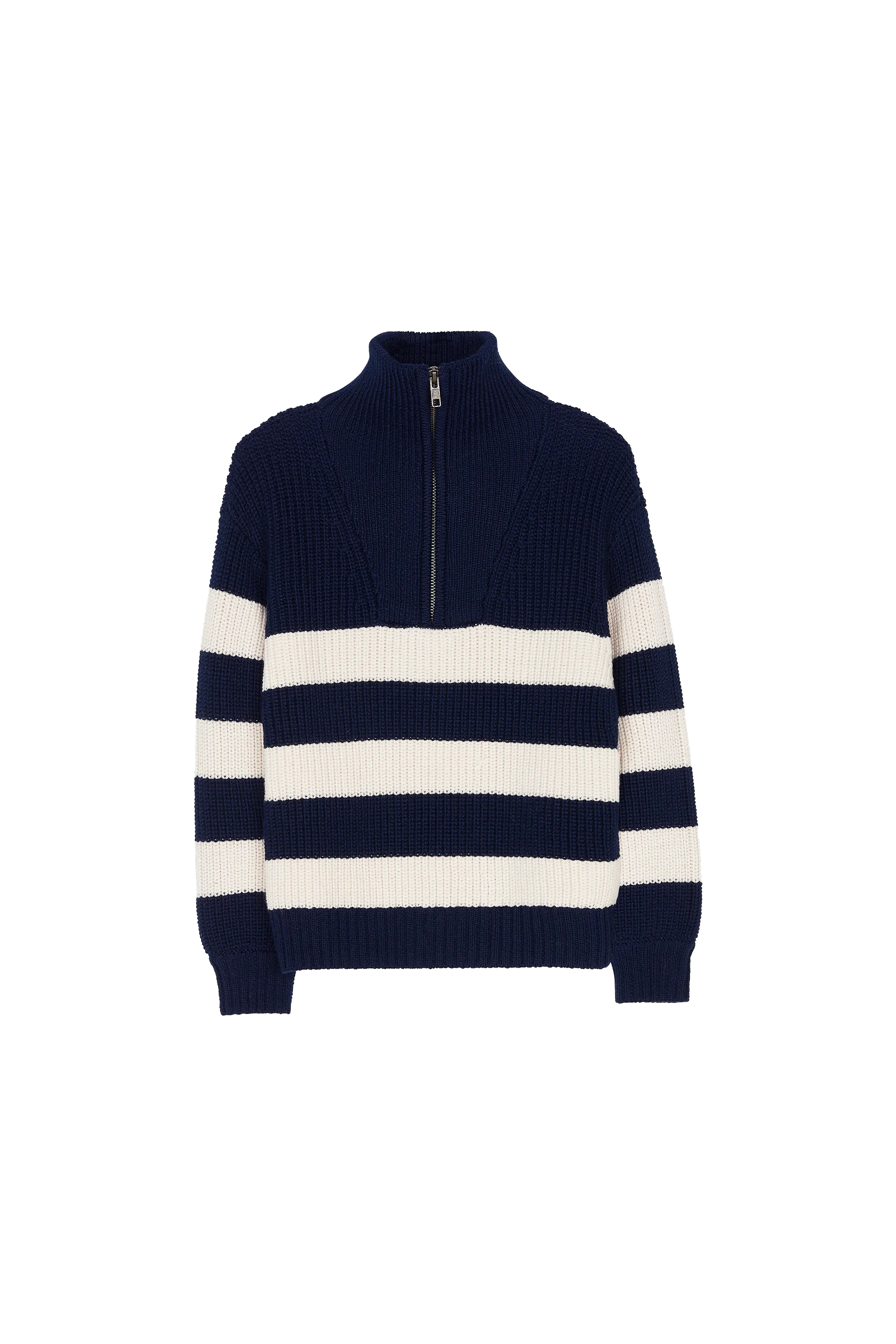 SASHA Navy/Ecru Stripes - Half Zipped Jumper