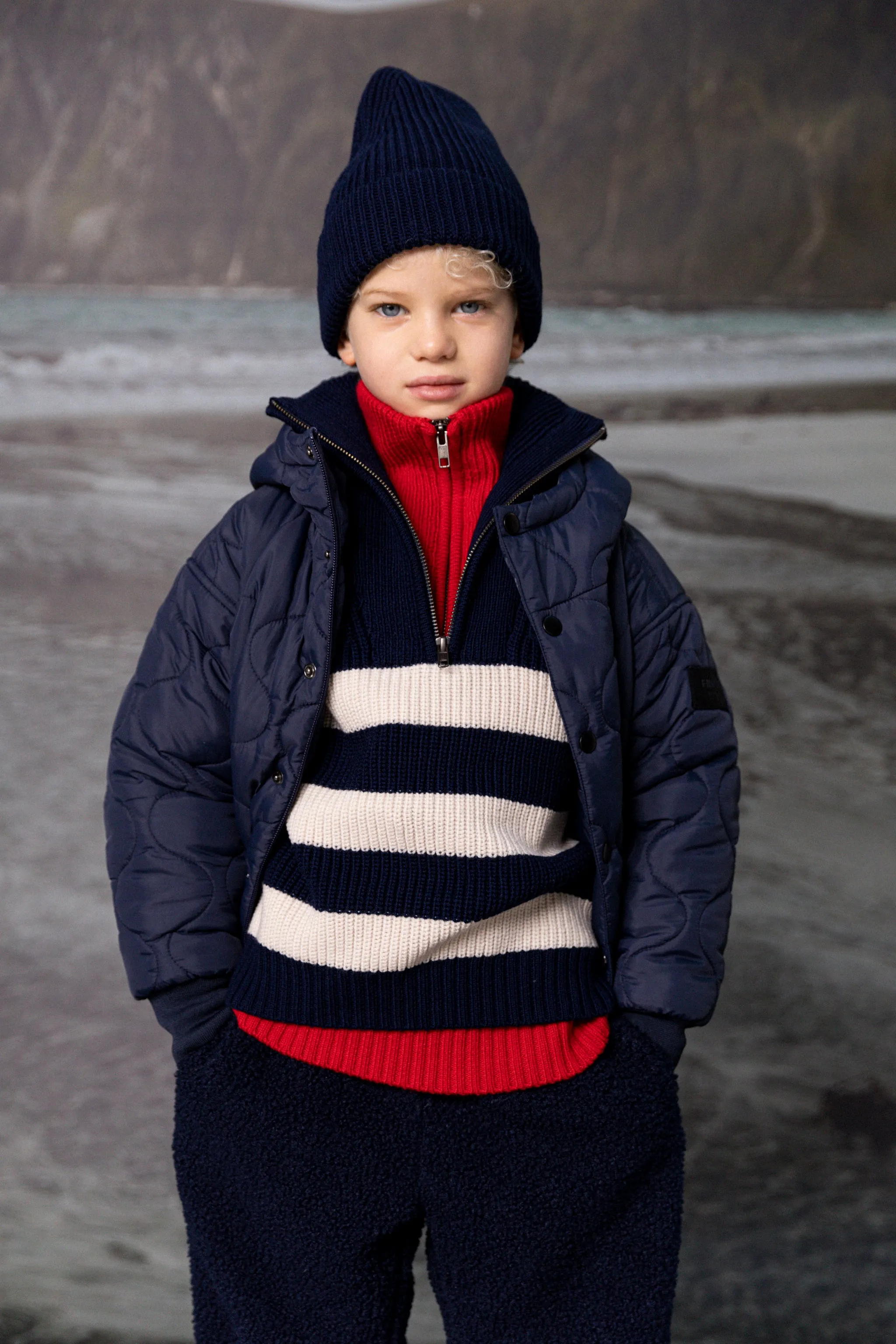 SASHA Navy/Ecru Stripes - Half Zipped Jumper