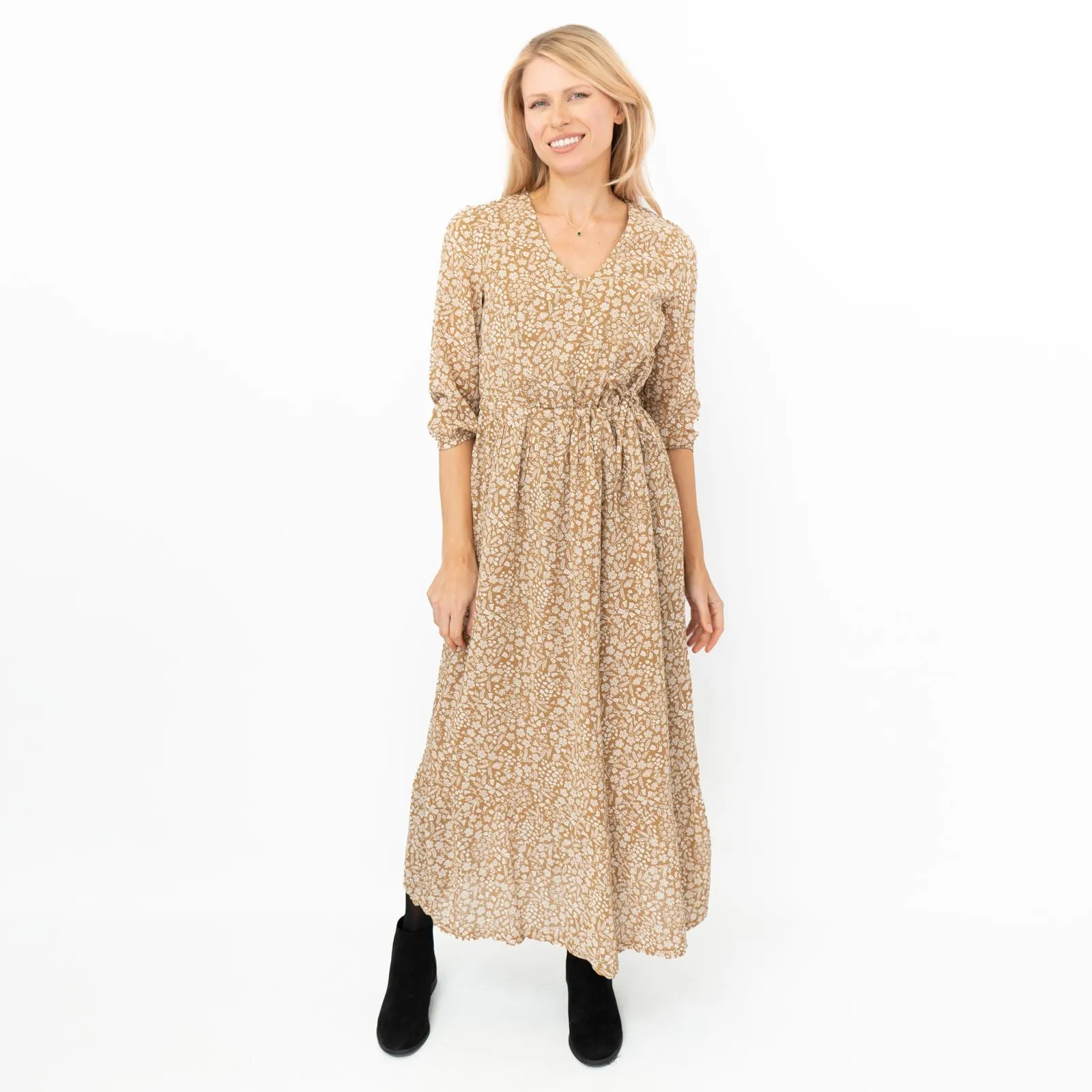 Seasalt Brown Coast Path Floral Corn Marigold Dress