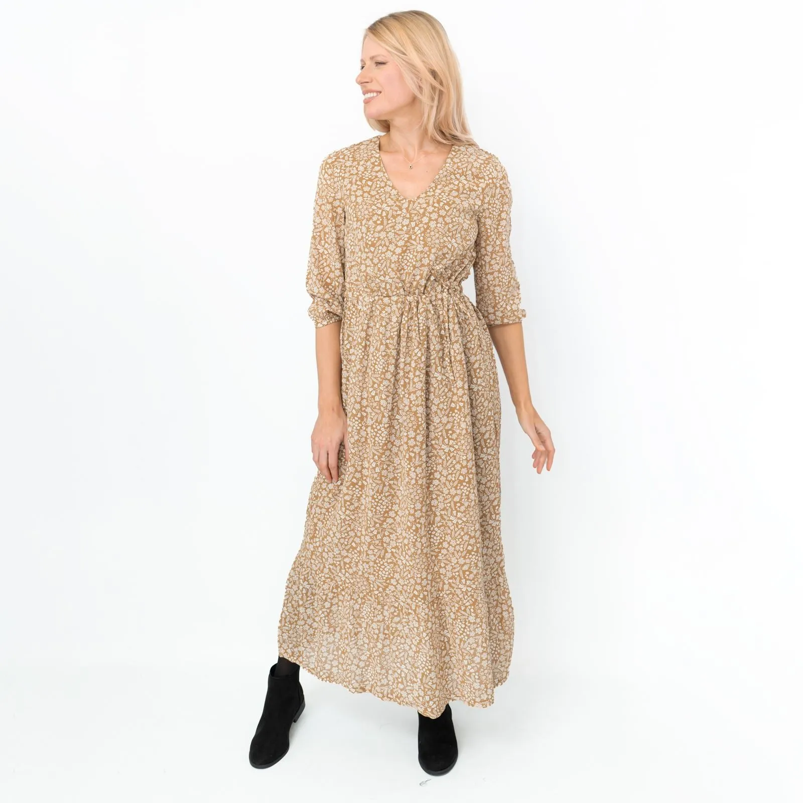 Seasalt Brown Coast Path Floral Corn Marigold Dress