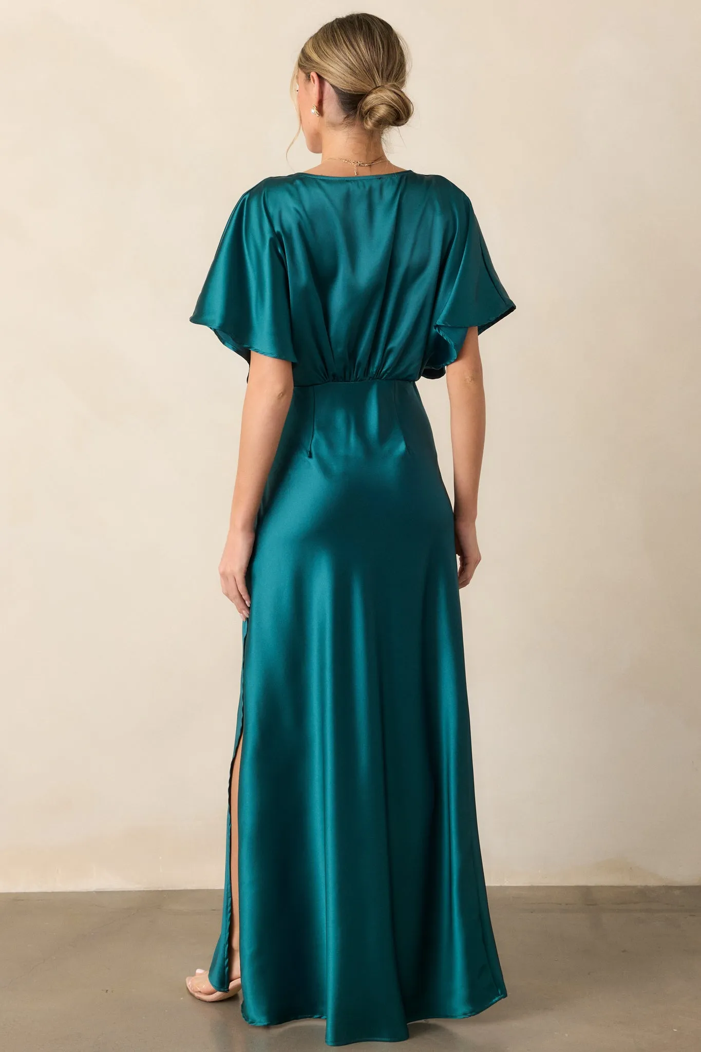 Serenity Calling Teal Satin Maxi Dress