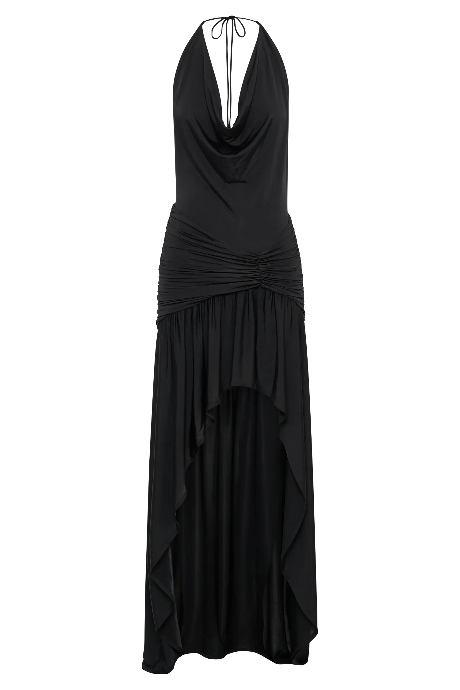 Serenity Ruched Slinky Maxi Dress - Black