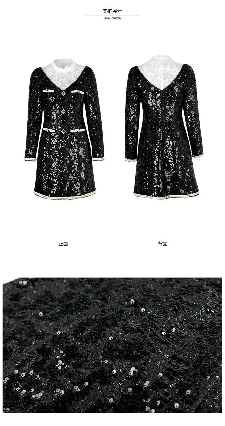 Siduo Autumn fall black and white contrast sequins high-end dinner - Favi