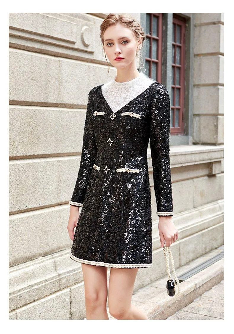 Siduo Autumn fall black and white contrast sequins high-end dinner - Favi